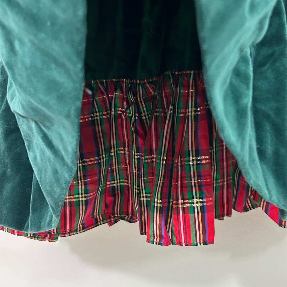 VTG Raul Blanco Girls Dress Victorian Cottagecore Green Velvet Lace Sash Size 10 - Picture 7 of 15